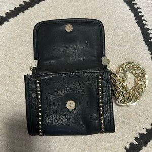 Free People black leather purse with gold charm chain